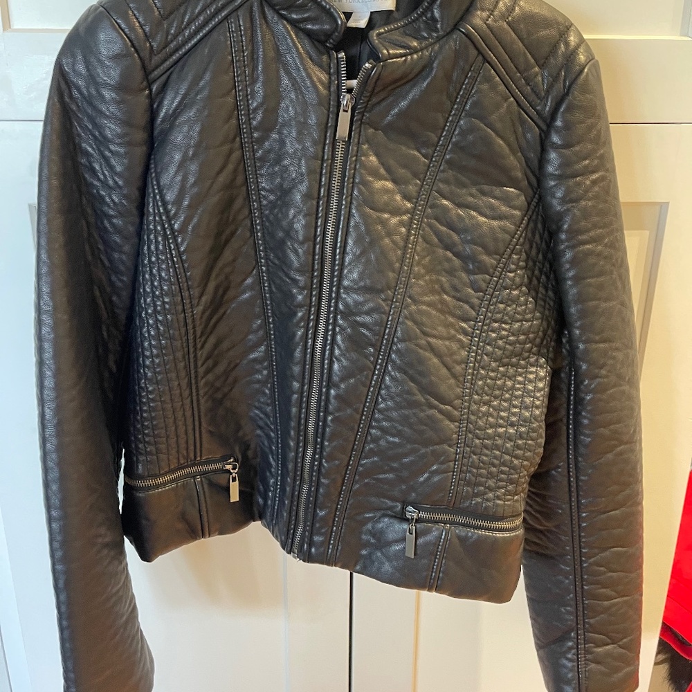 Women’s black faux leather jacket . Size medium.